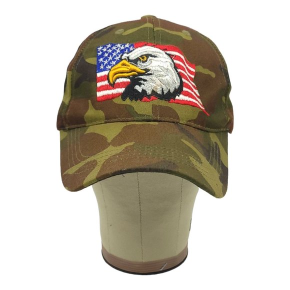 Vintage Camouflage Eagle Flag Mesh Strapback Trucker Hat Baseball Cap 3D Patch - Picture 8 of 13